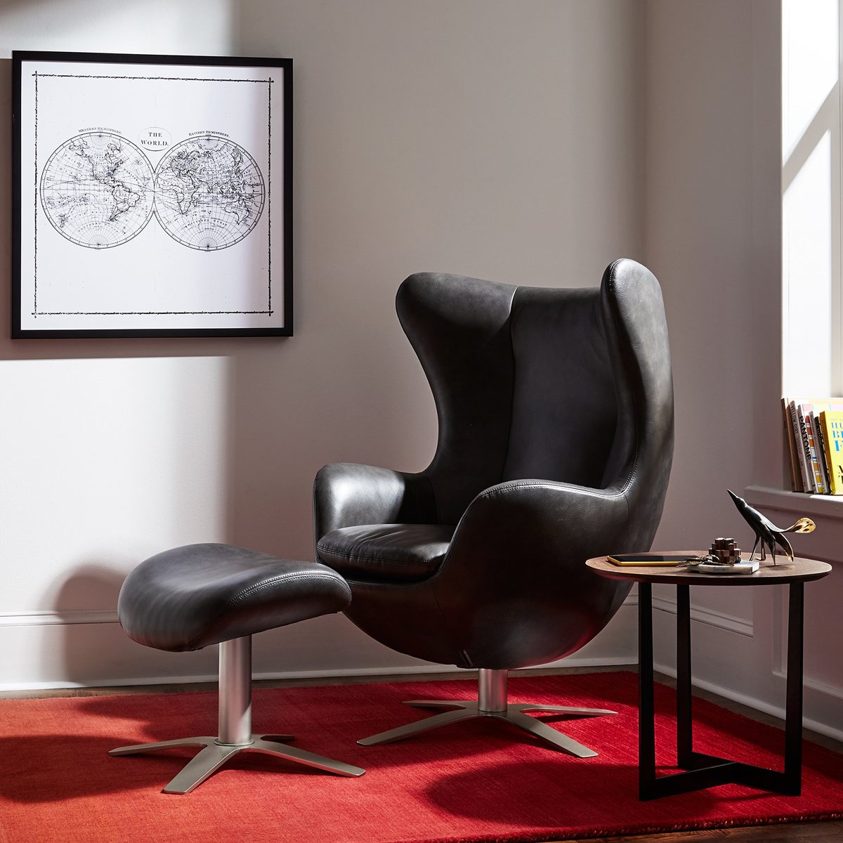 Rivet Jackson Leather Swivel Chair and Ottoman,