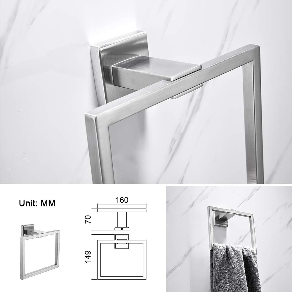 Umi 4-Piece Bathroom Hardware Set, Wall Mounted Stainless Steel Bathroom Accessory Brushed Nickel,Single Towel Bar Rail, Towel Ring,Toilet Roll Holder, Robe Hook Combo kit