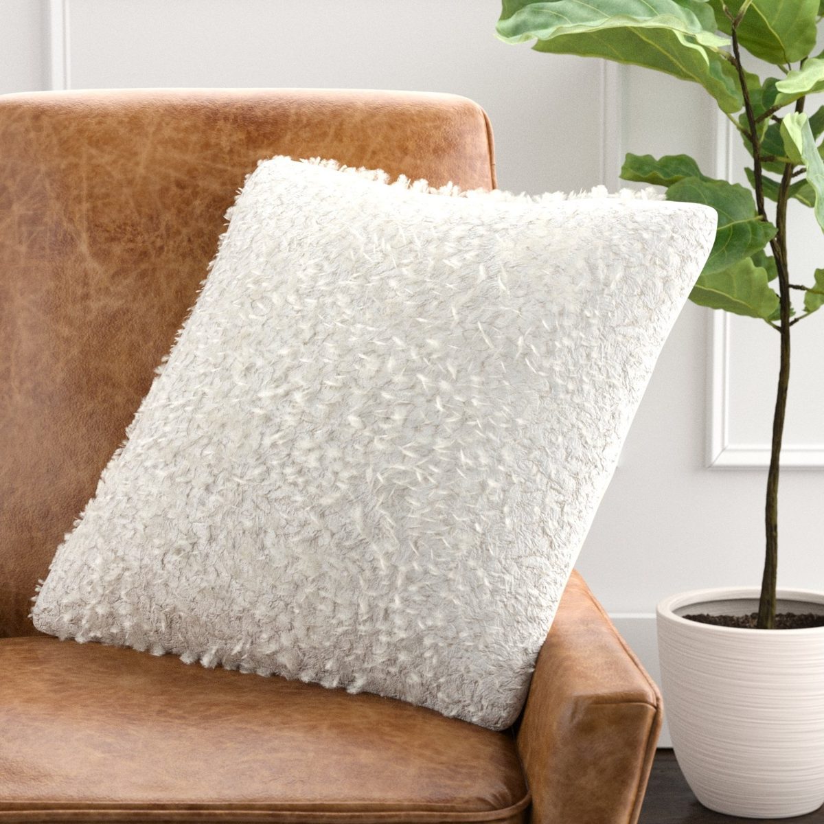 Amazon Brand – Rivet Modern Faux Fur Decorative Throw Pillow, Soft and Luxurious, 20" x 20", Ivory