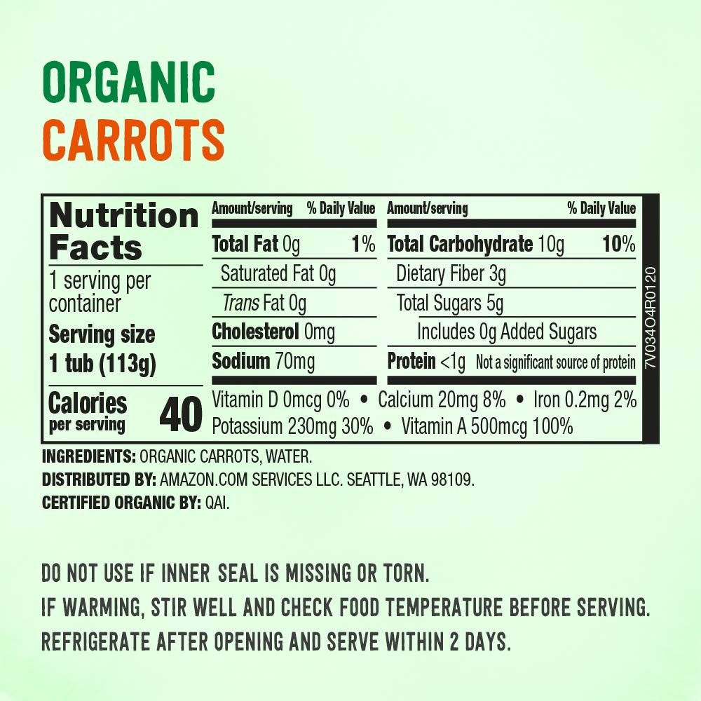 Amazon Brand - Mama Bear Organic Baby Food, Carrots, 4 Ounce Cup, Pack of 1
