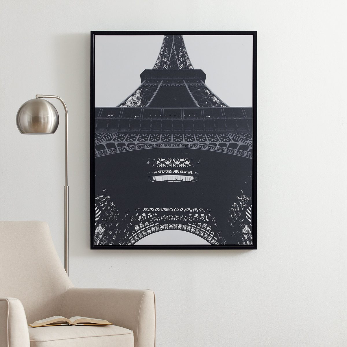 Amazon Brand – Rivet Black and White Eiffel Tower Wall Art Print in Black Frame, 31.75" x 41.75"