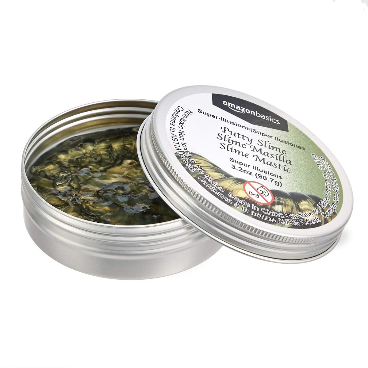 AmazonBasics Putty Slime 4" Tin, Super Illusions - Green, 3.2oz
