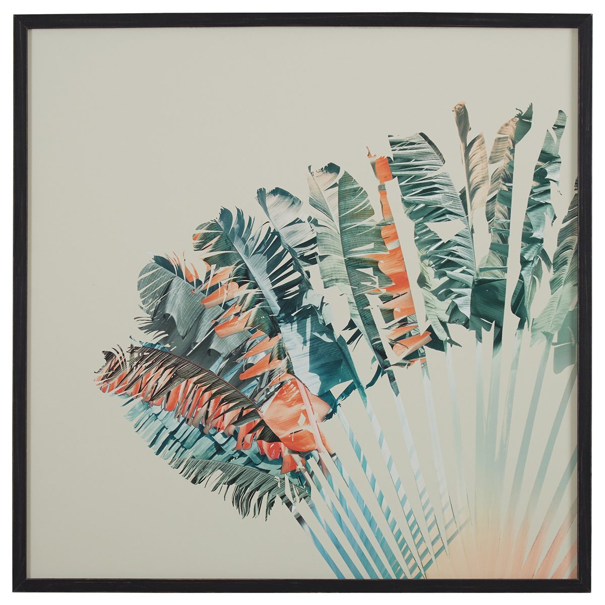 Amazon Brand – Stone & Beam Modern Turquoise and Orange Palm Print in Black Frame, 30" x 30"