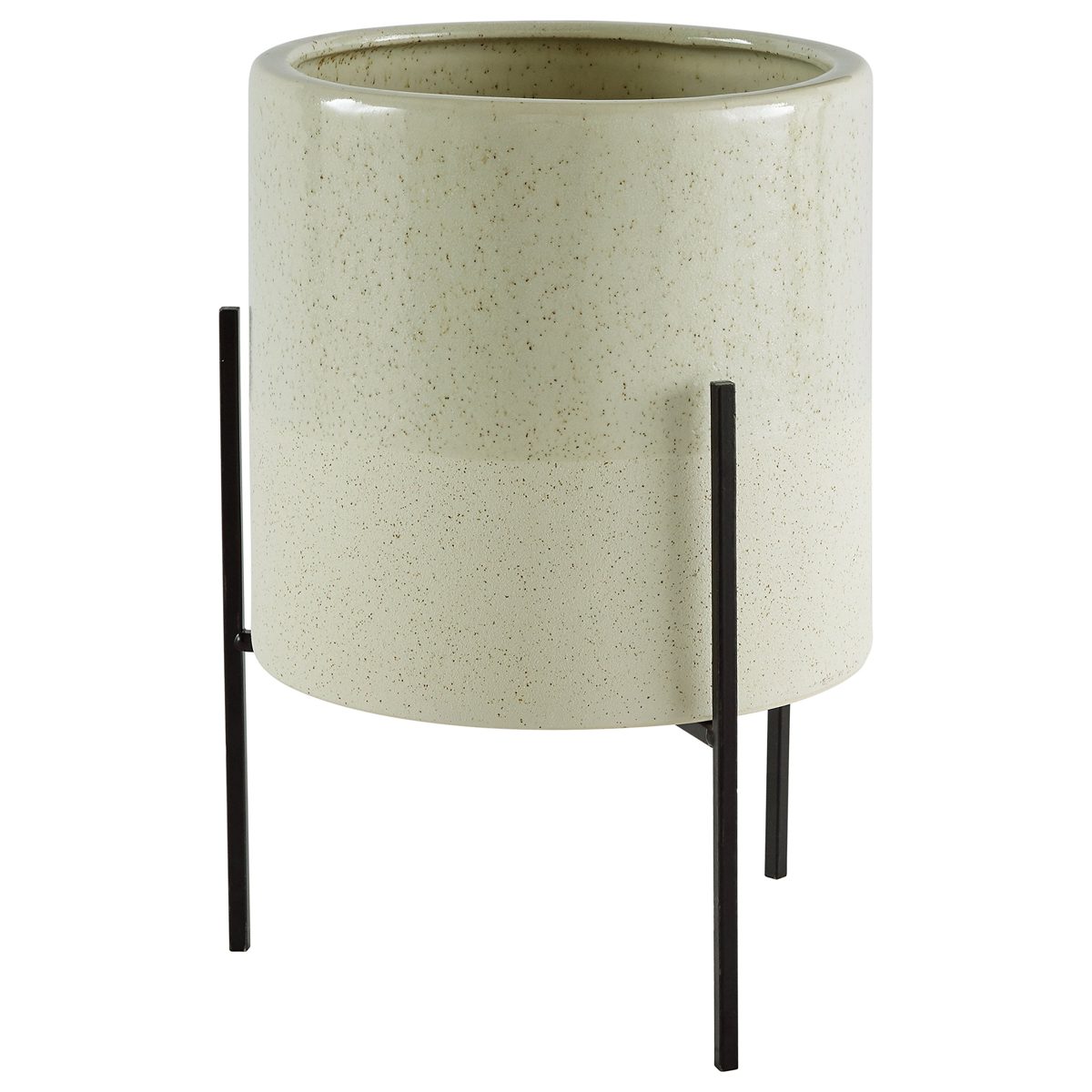 Amazon Brand – Rivet Mid-Century Ceramic Planter with Iron Stand 14"H, Pale Green