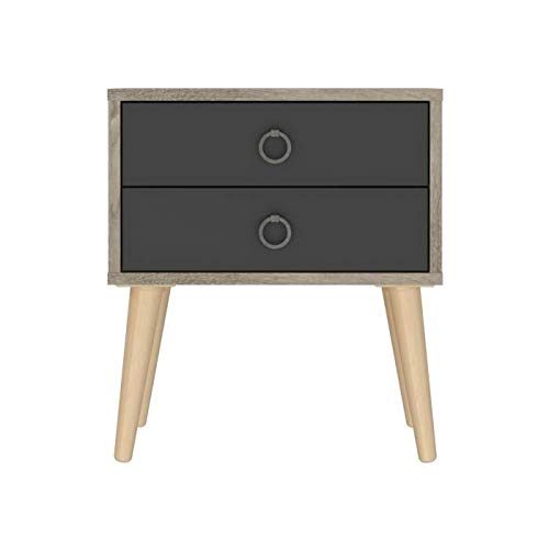 AmazonBasics 2-Drawer Bedside Table, 45 x 38 x 49 cm, Light Brown/Dark Grey