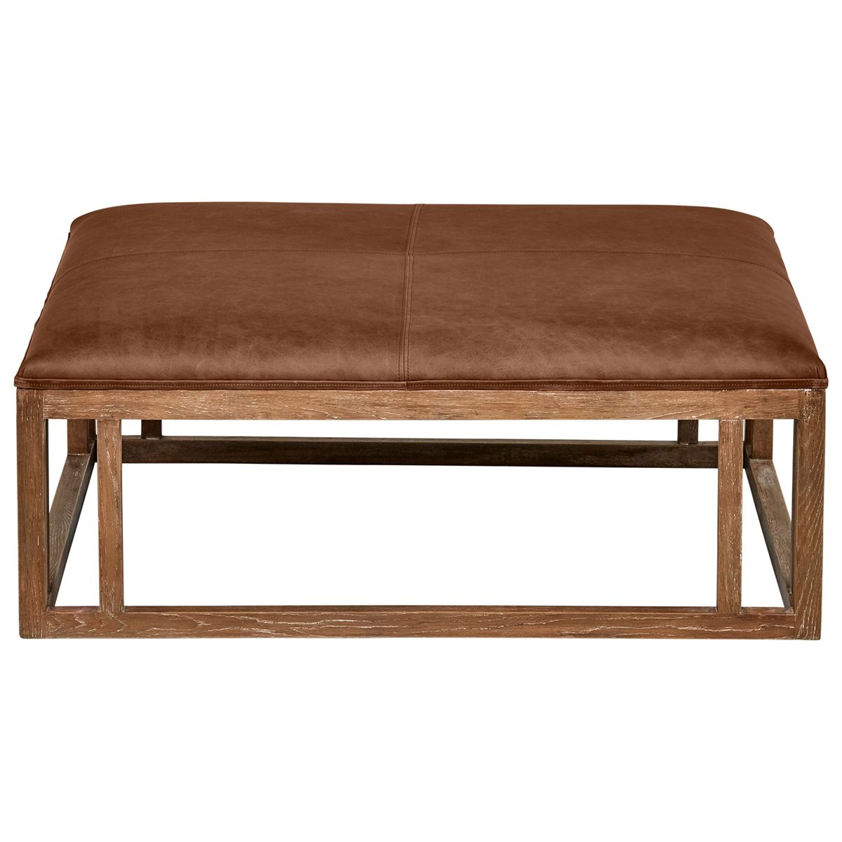 Amazon Brand – Stone & Beam Norah Leather and Wood Square Ottoman