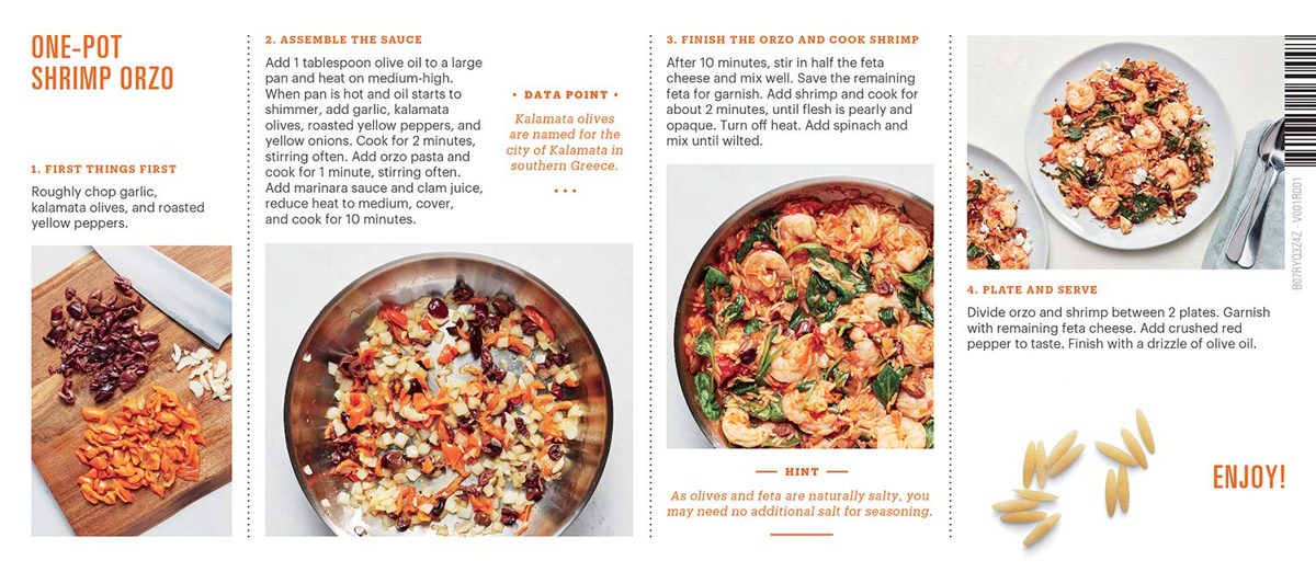 Amazon Meal Kits, One-Pot Shrimp Orzo with Red Sauce, Feta & Spinach, Serves 2