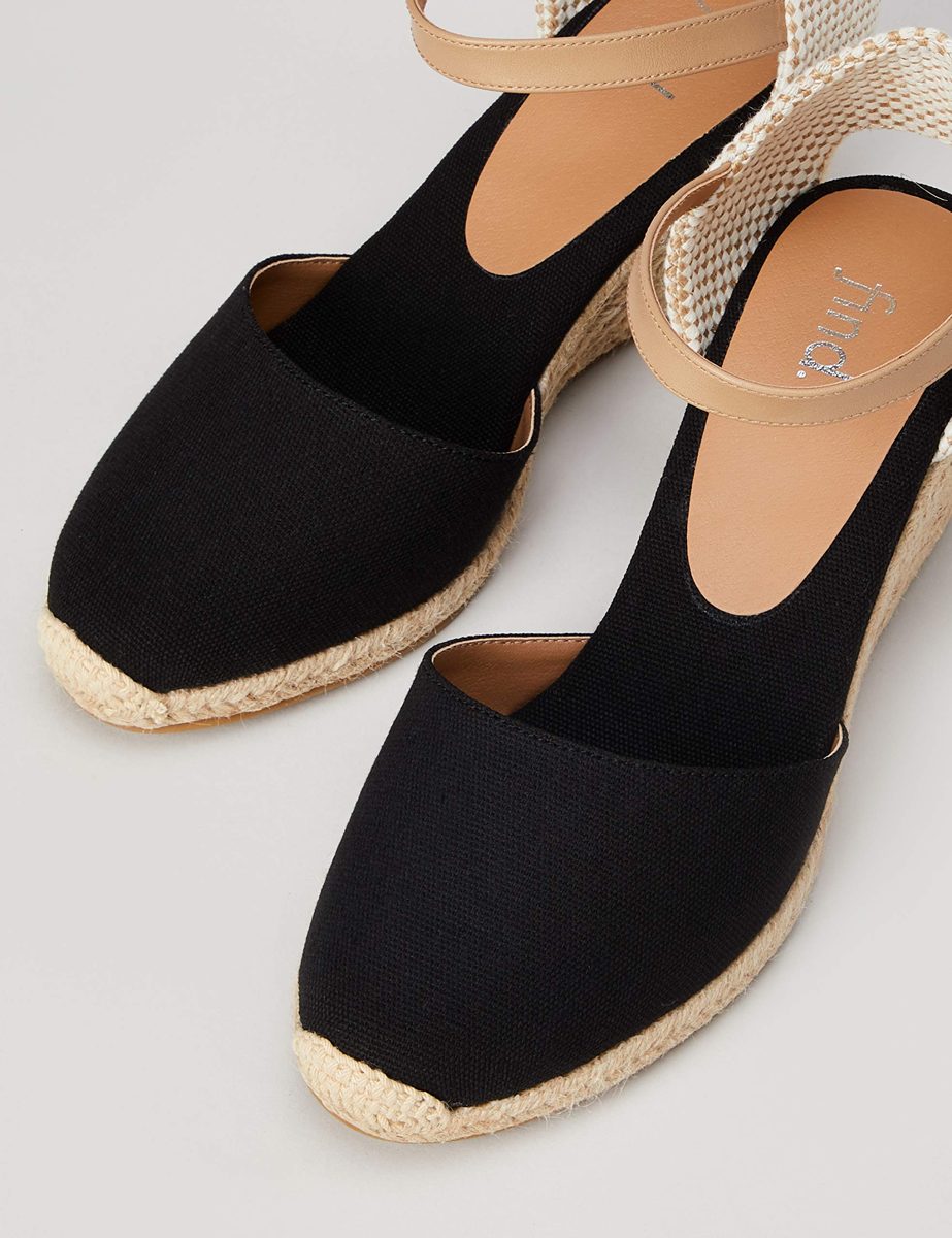 find. Women's Mid-Wedge Close Toe Canvas Espadrille Sandal, Black Black, 8