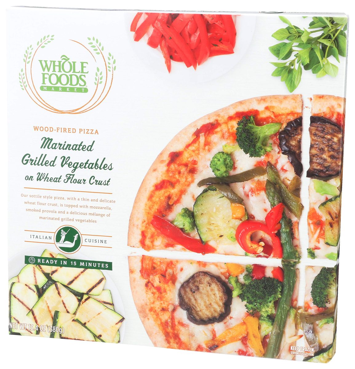 Whole Foods Market, Marinated Grilled Vegetables on Wheat Flour Crust Wood-Fired Pizza, 13.4 oz, (Frozen)