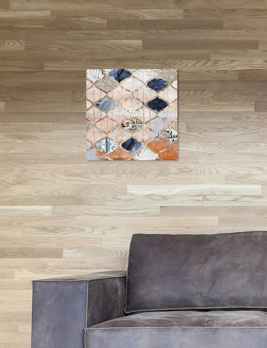 Amazon Brand – Stone & Beam Contemporary Blue and Tan Moroccan Print Wall Art on Canvas, 12" x 12"