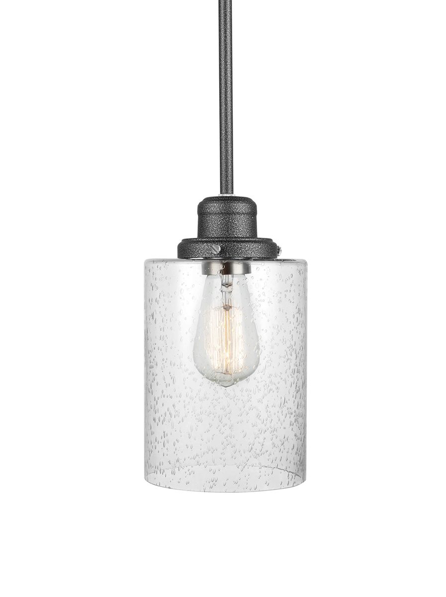 Amazon Brand - Ravenna Home Single-Light Pendant Light with Seeded Glass Shade, Vintage Edison Bulb Included, 57.1"H, Graphite Finish