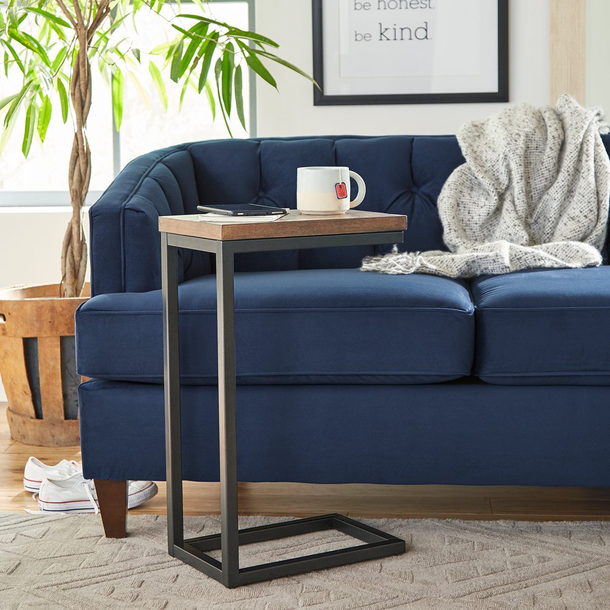 Amazon Brand – Stone & Beam Larson Industrial Wood & Metal Side End Table, 22"W, Walnut