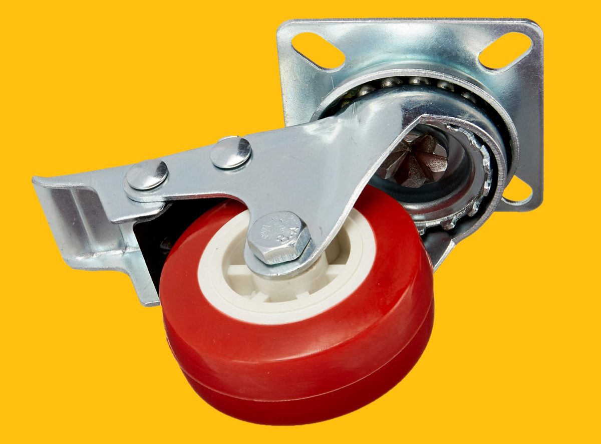 AmazonCommercial 2-Inch Top Plate Swivel PVC Caster with Brake, Red, 4-Pack