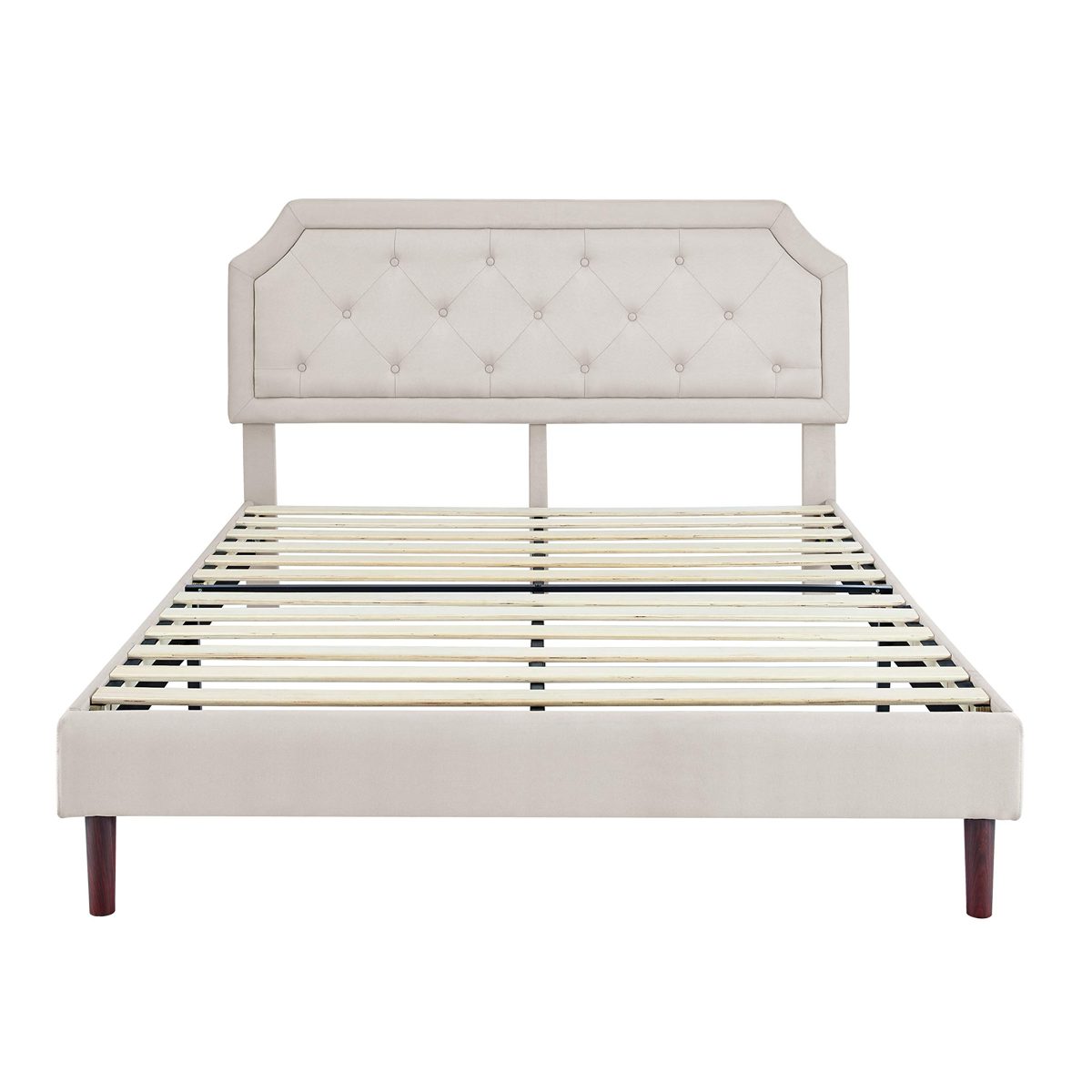 Upholstered Curve with Button Tufted Platform Bed/Mattress Foundation /  Strong Wood Slat Support /Easy Assembly/Beige,King