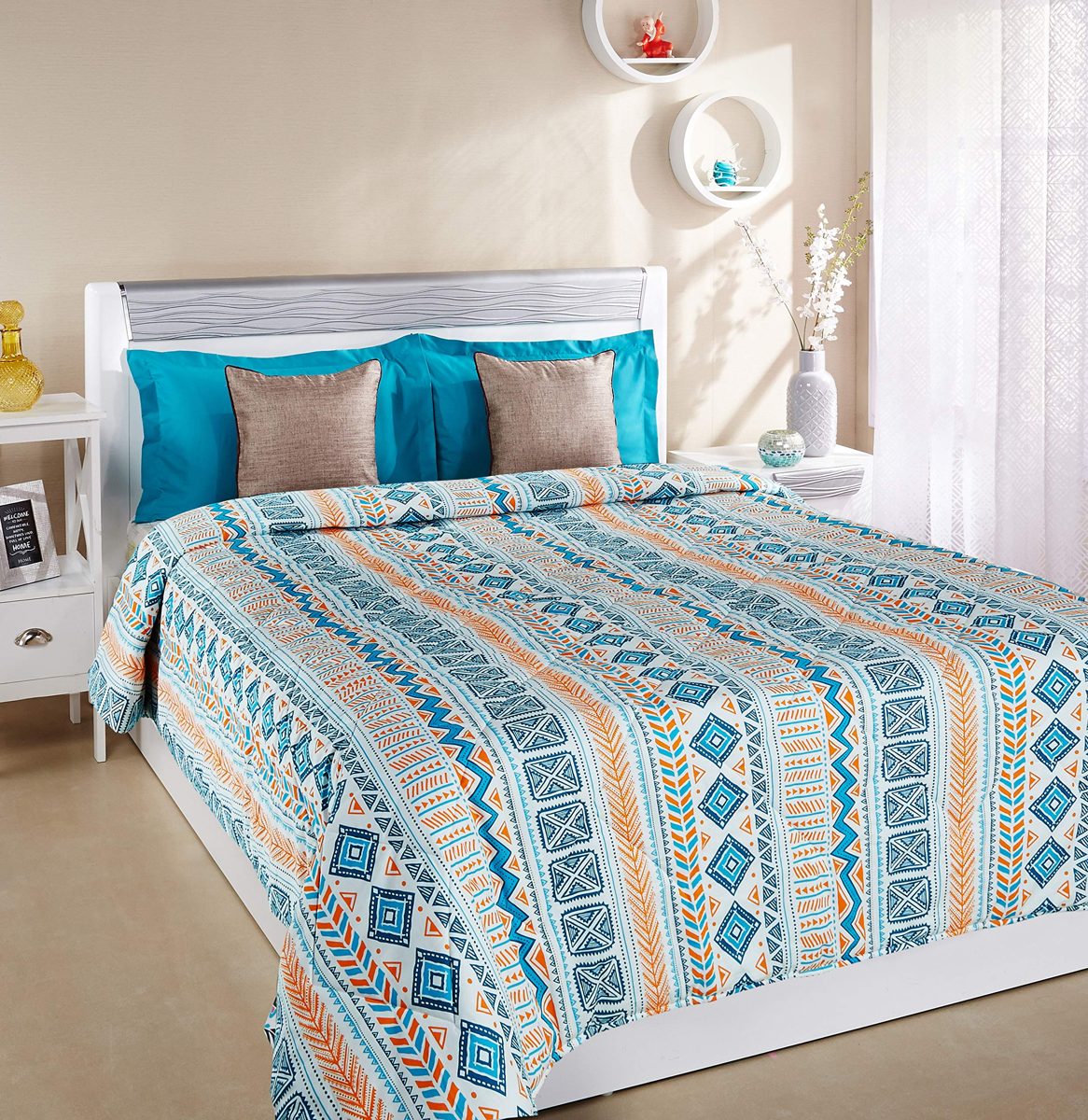 Amazon Brand - Solimo 100% Cotton Printed Comforter, Double (Fuzzy Strings, 200GSM)