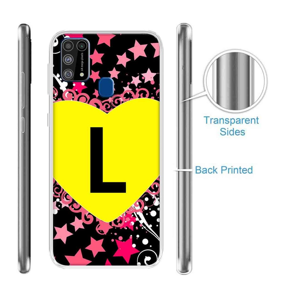 Amazon Brand - Solimo Designer Multicolor Heart Pattern Alphabet-L Printed Soft Back Case Mobile Cover for Samsung Galaxy M31