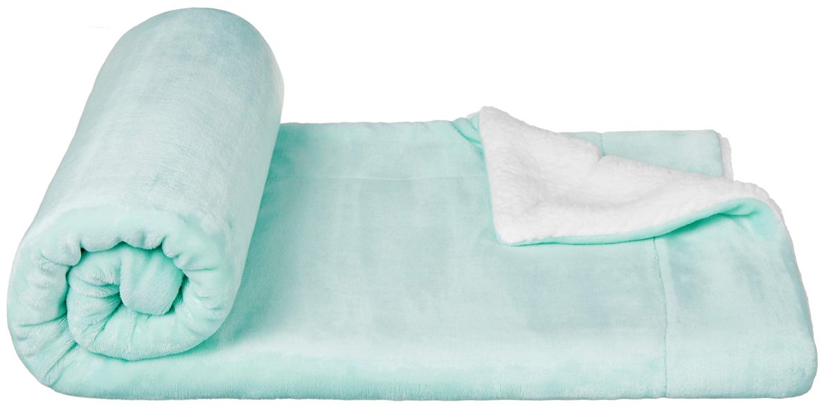 AmazonBasics Kids Ultra-Soft Micromink Sherpa Blanket - Twin, Mountain Mint Green