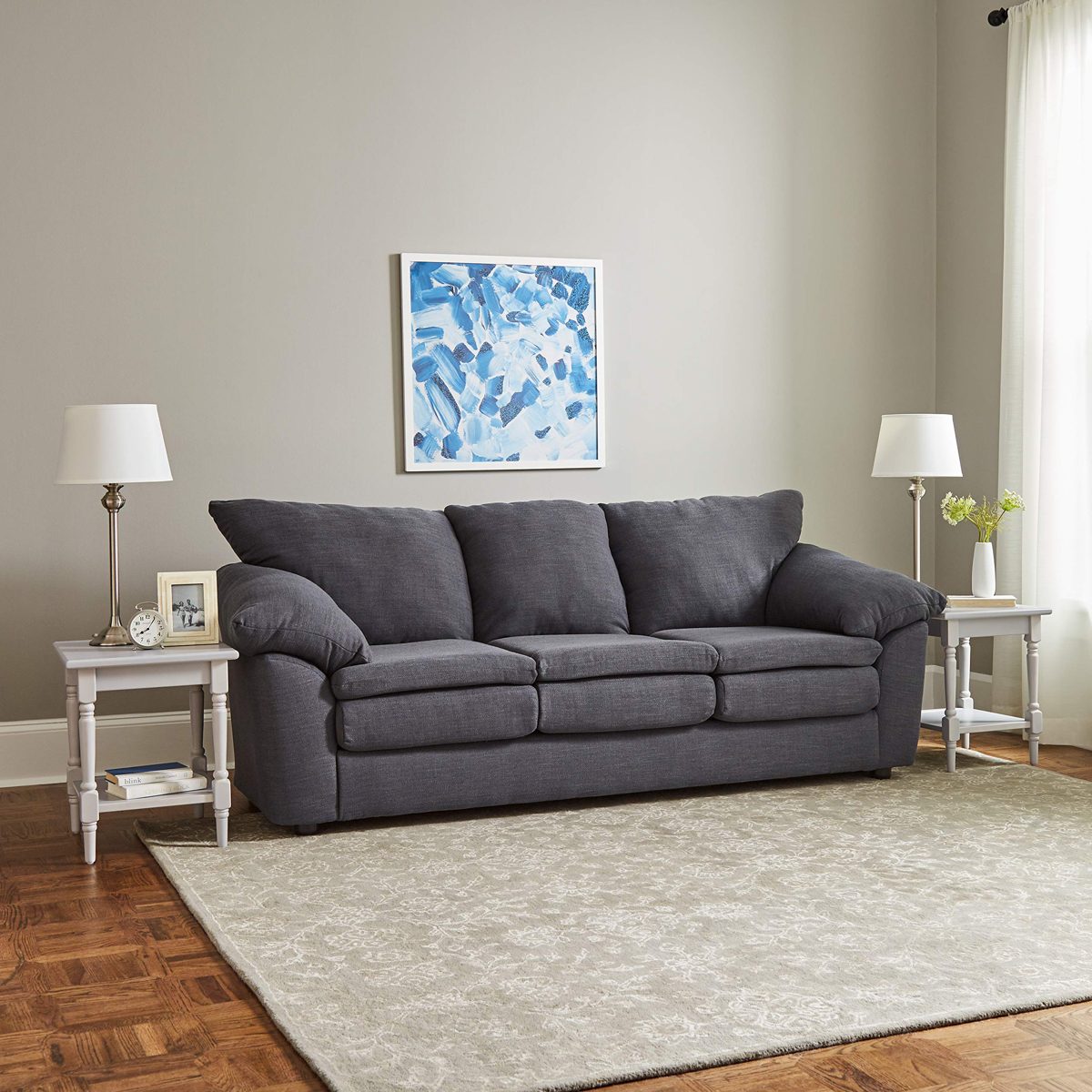 Amazon Brand – Ravenna Home Darian Oversized Pillow Sofa, 92"W, Pewter
