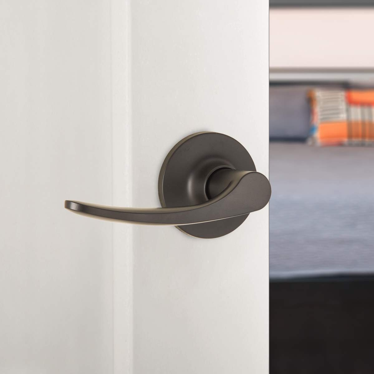 AmazonBasics Passage Door Lever, Curve, Matte Black