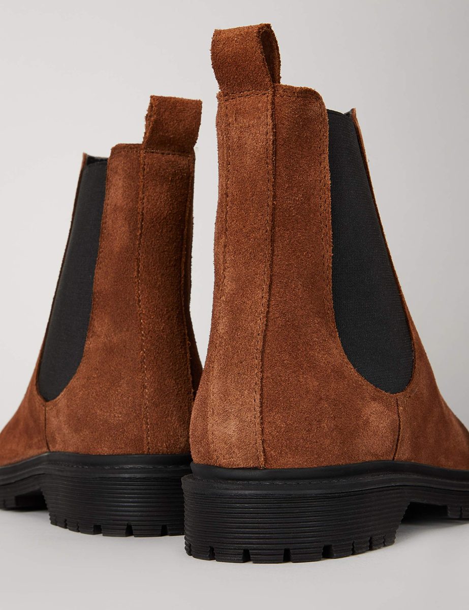 find. Chunky Sole Leather Chelsea Boots, Brown, 4 UK