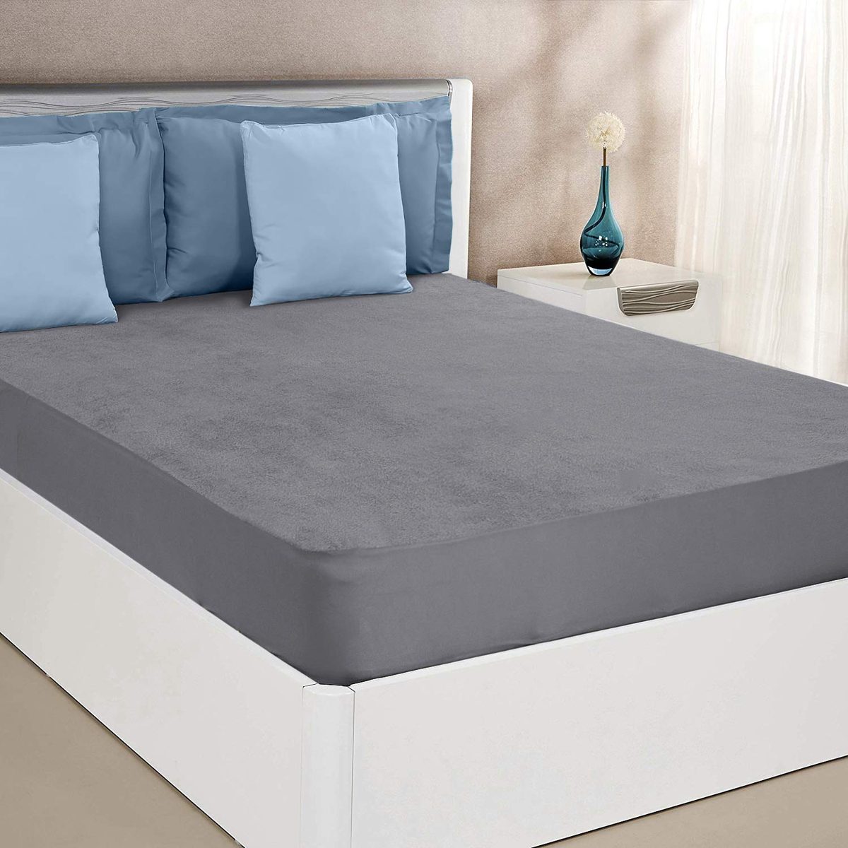 Amazon Brand - Solimo Water Resistant Cotton Mattress Protector 75"x72" - King Size, Grey