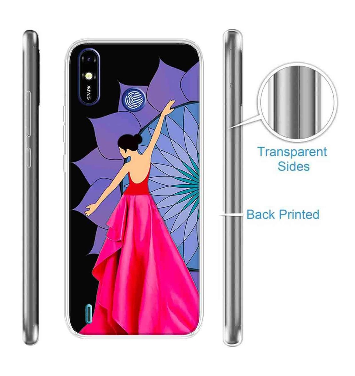 Amazon Brand - Solimo Designer Multicolor Girl Violet Design Printed Soft Back Case Mobile Cover for Tecno Spark Go Plus