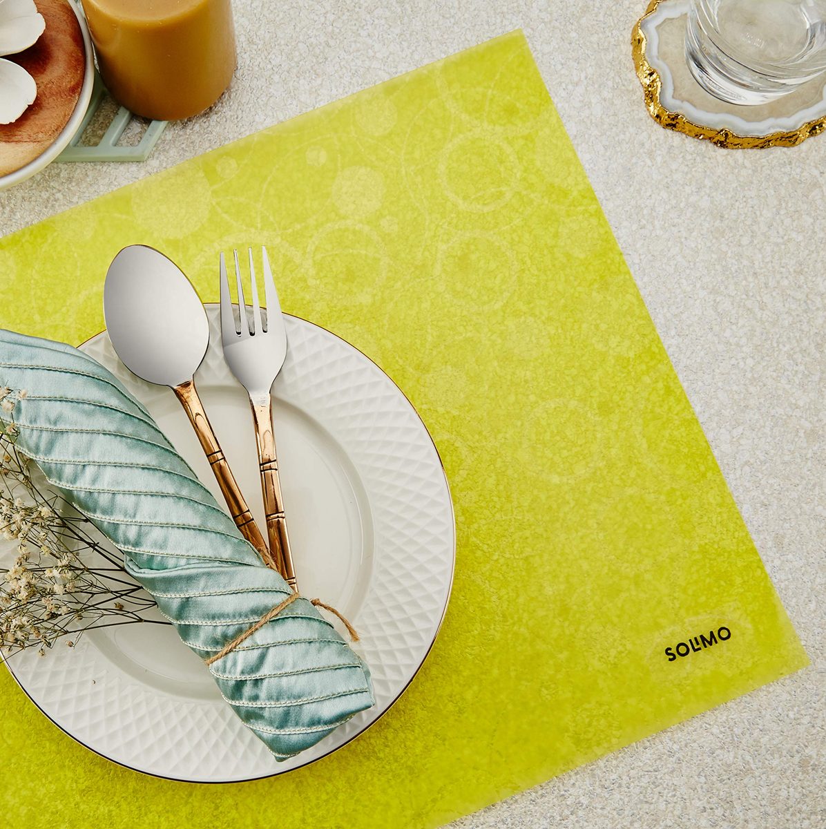 Amazon Brand - Solimo PVC Fridge Multipurpose Mat, Circles, Set of 6, Yellow