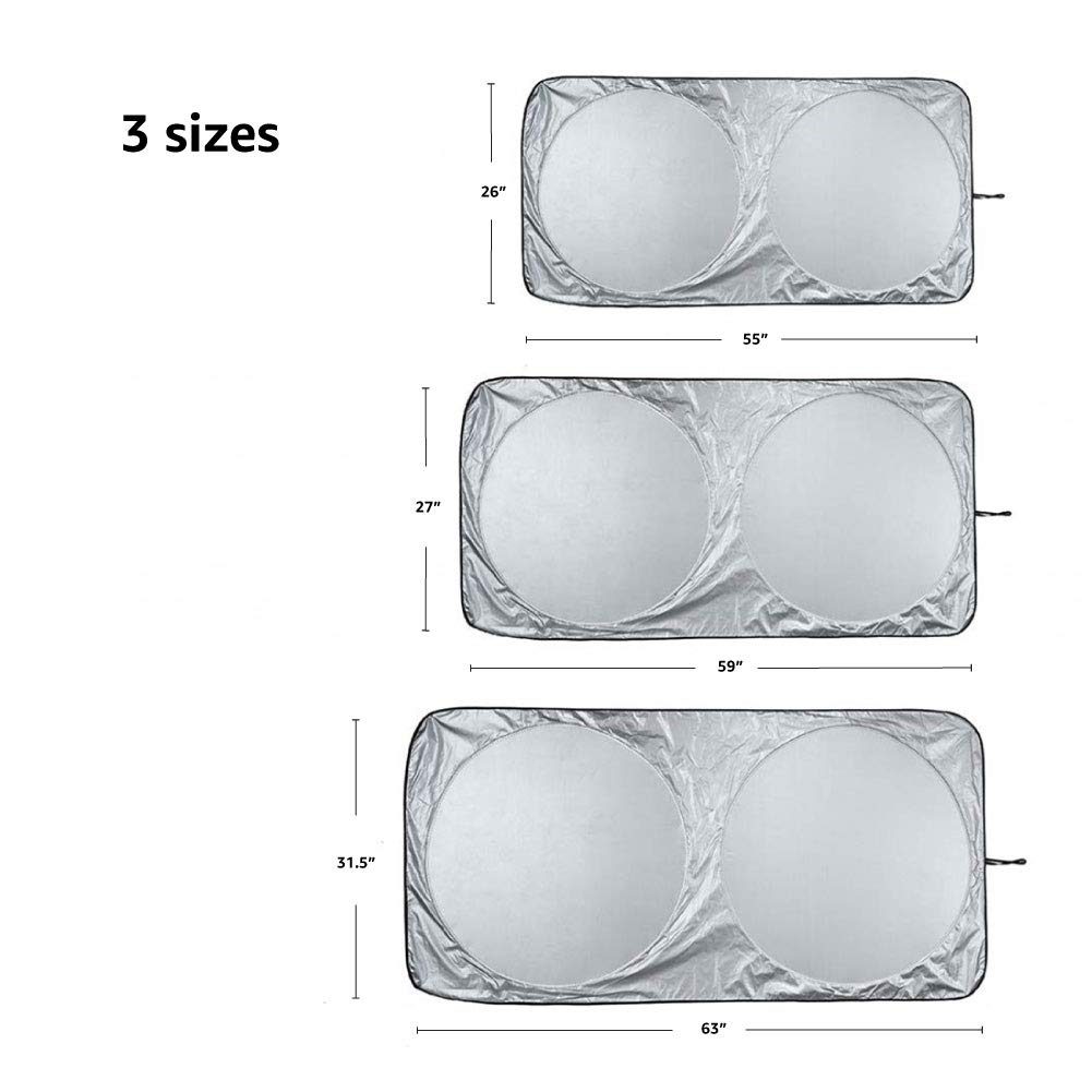 AmazonBasics UV Reflecting Foldable Front Windshield Sun Shade 63'' x 31'' Silver 393478923