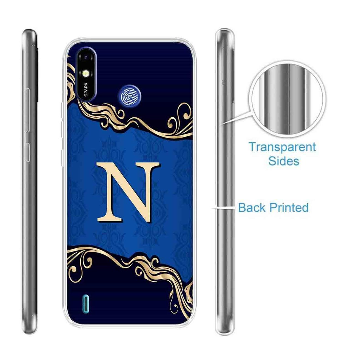 Amazon Brand - Solimo Designer Multicolor Blue Pattern Alphabet-N Printed Soft Back Case Mobile Cover for Tecno Spark Go Plus