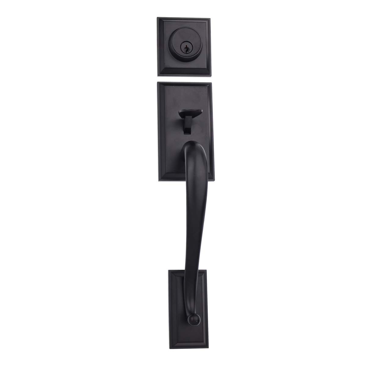 AmazonBasics Modern Handle Set and Deadbolt - Wave Door Lever - Matte Black