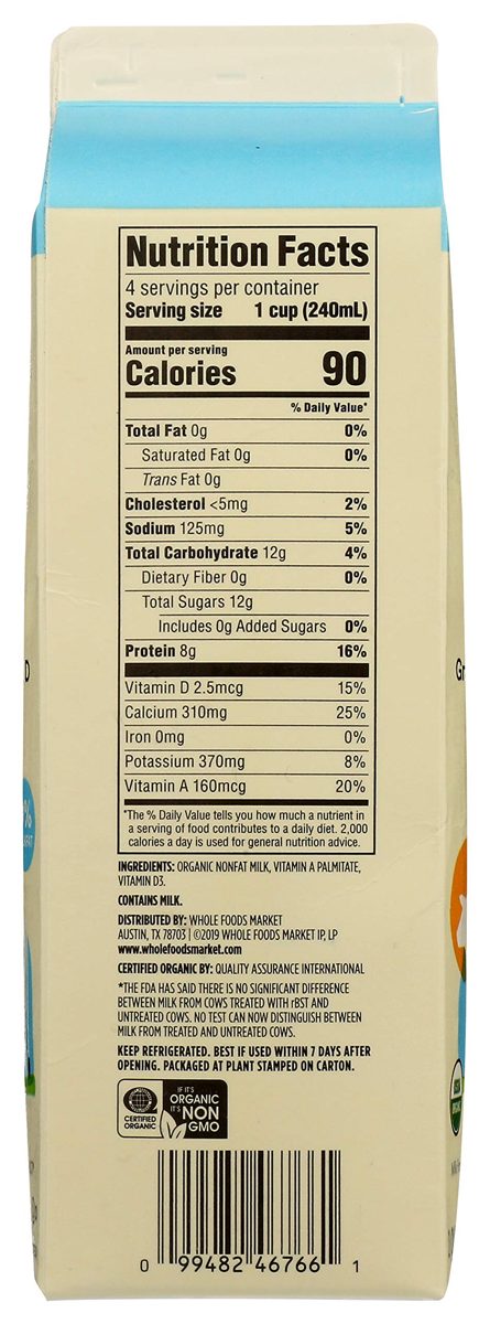 365 EVERYDAY VALUE Organic Fat Free Milk, 32 FZ