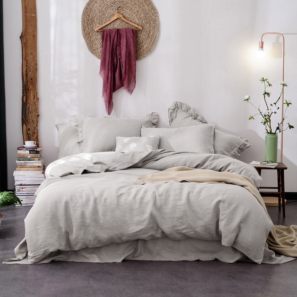 UMI 100% Linen Duvet Cover Set-200x200+2x80x80cm