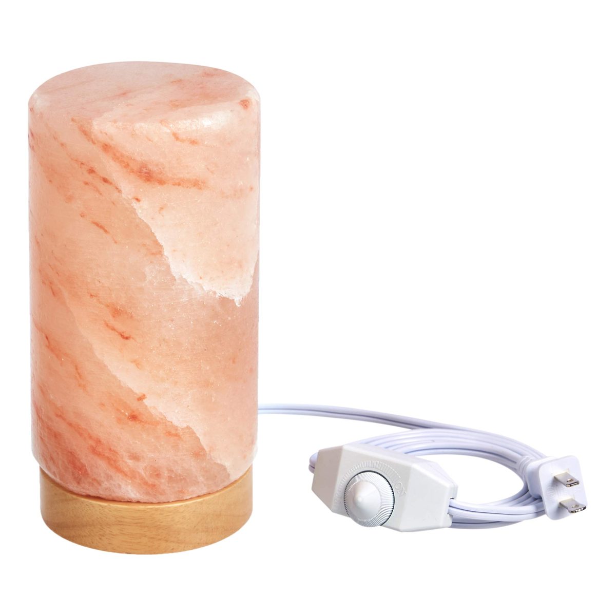 AmazonBasics Natural Himalayan Salt Lamp, Wood Base with Dimmer Switch - Cylinder Shape, Crystal Pink