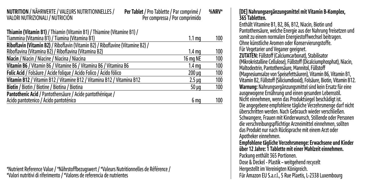 Amazon Brand: Solimo Vitamin B Complex, 365 Tablets