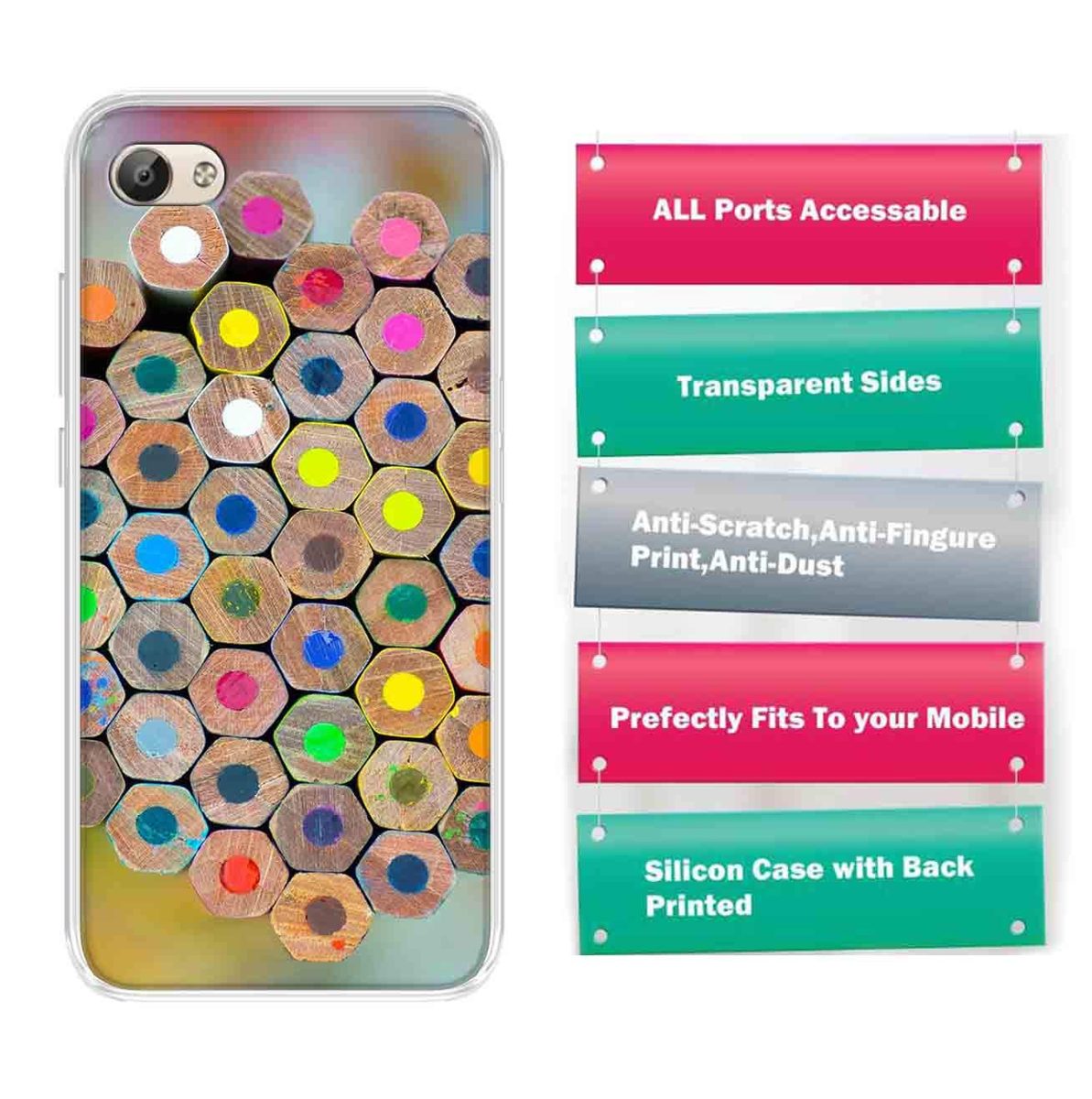 Amazon Brand - Solimo Designer Multicolor Color Pencil Pattern Printed Soft Back Case Mobile Cover for Vivo Y69