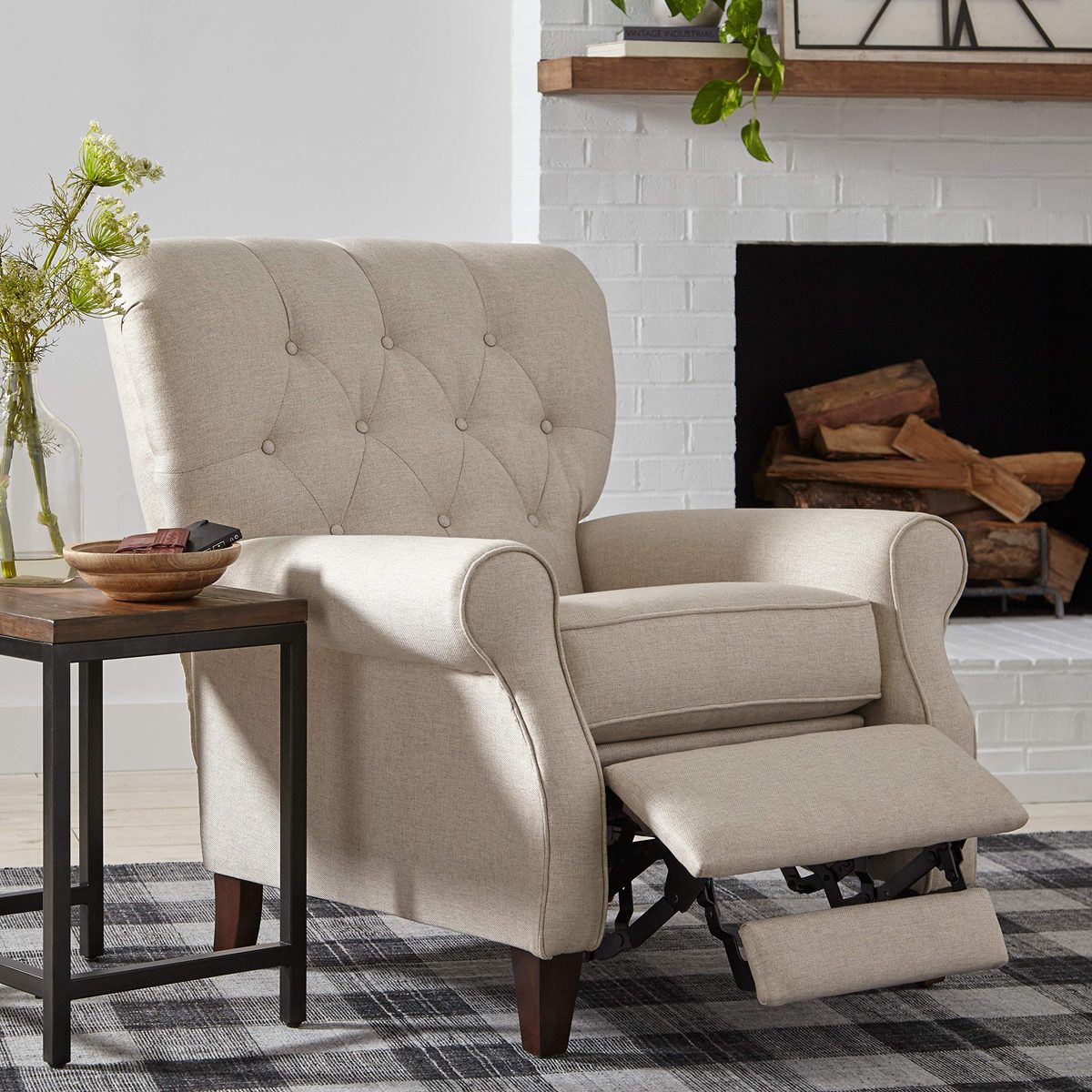 Amazon Brand – Stone & Beam Appleton Farmhouse Recliner, 35"W, Grey Linen
