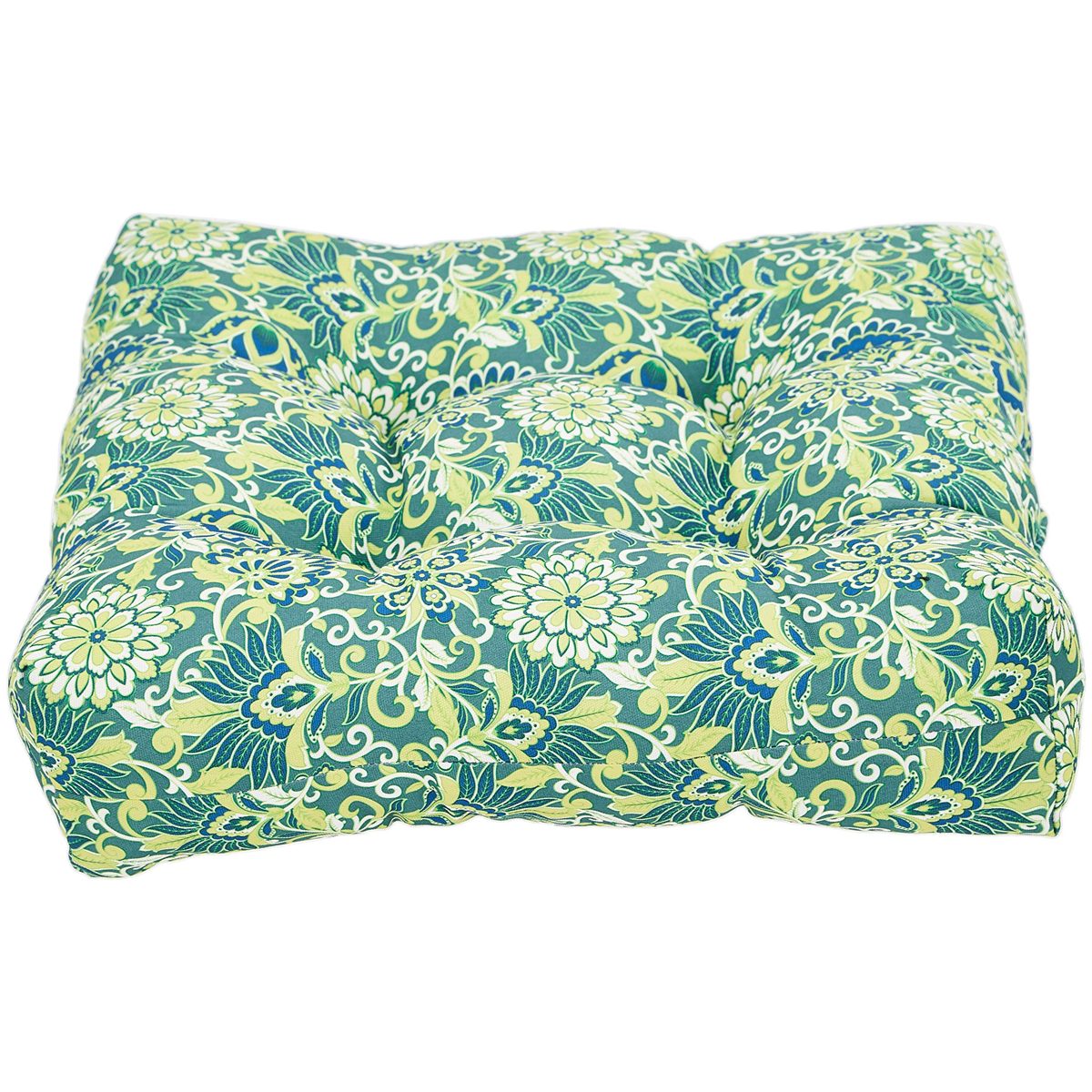 Amazon Basics Tufted Outdoor Seat Patio Cushion - Pack of 2, 19 x 19 x 5 Inches, Blue Flower