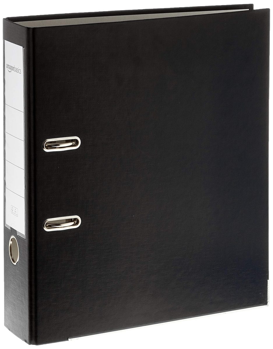 AmazonBasics Lever Arch File - PP Cover, Spine Pocket, FSC Certified, Spine Width 80 mm, Black, 1 Piece