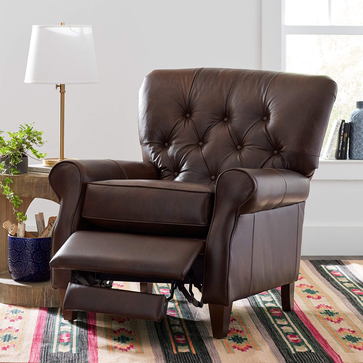 Amazon Brand – Stone & Beam Appleton Farmhouse Tufted Leather Recliner, 35"W, Driftwood