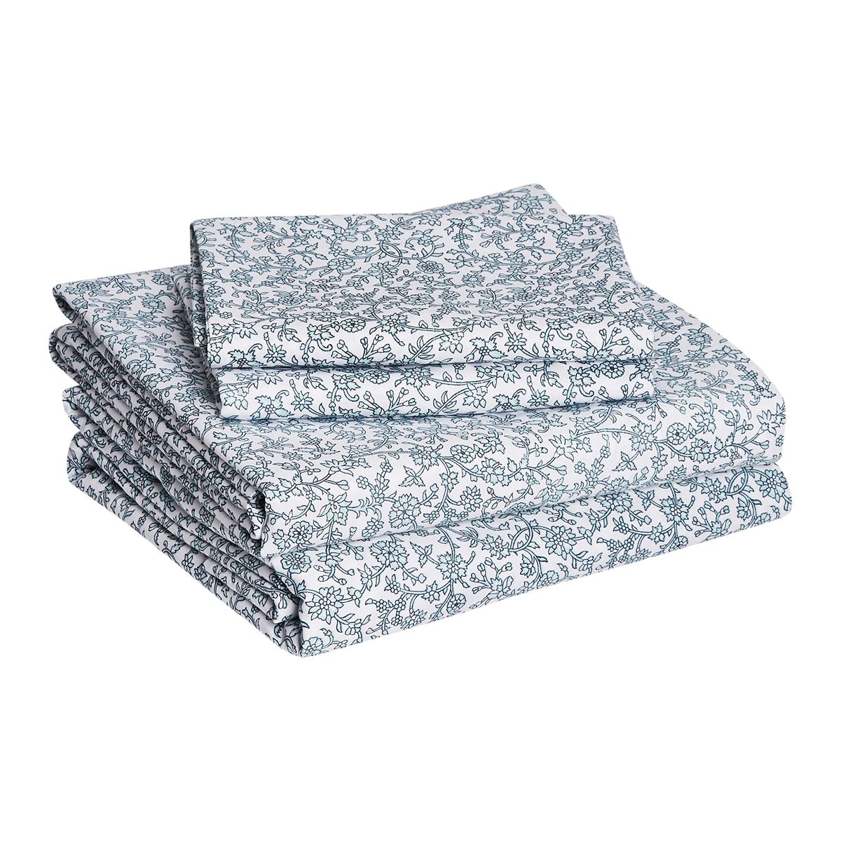AmazonBasics Super-Soft Cotton Bed Sheet Set - Cal King, Aqua Scroll