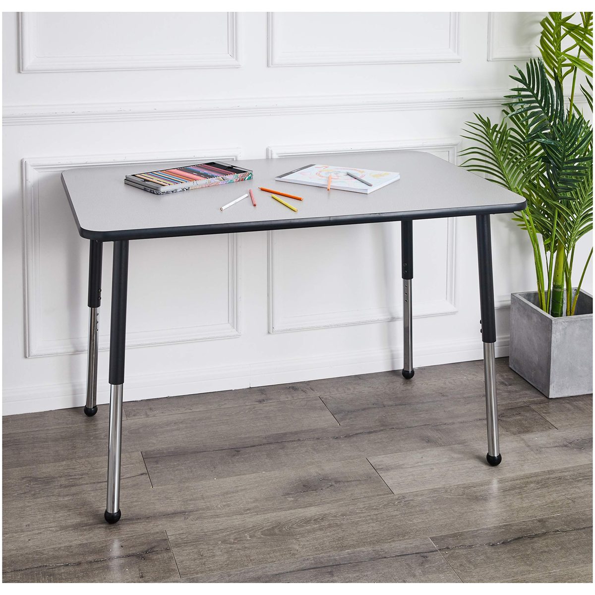 AmazonBasics School Activity Table, Ball Glide Legs, Adjustable Height 19-30 inch (Grey/Black) 30"x48" AMZ-3048TBRE-GY/BK
