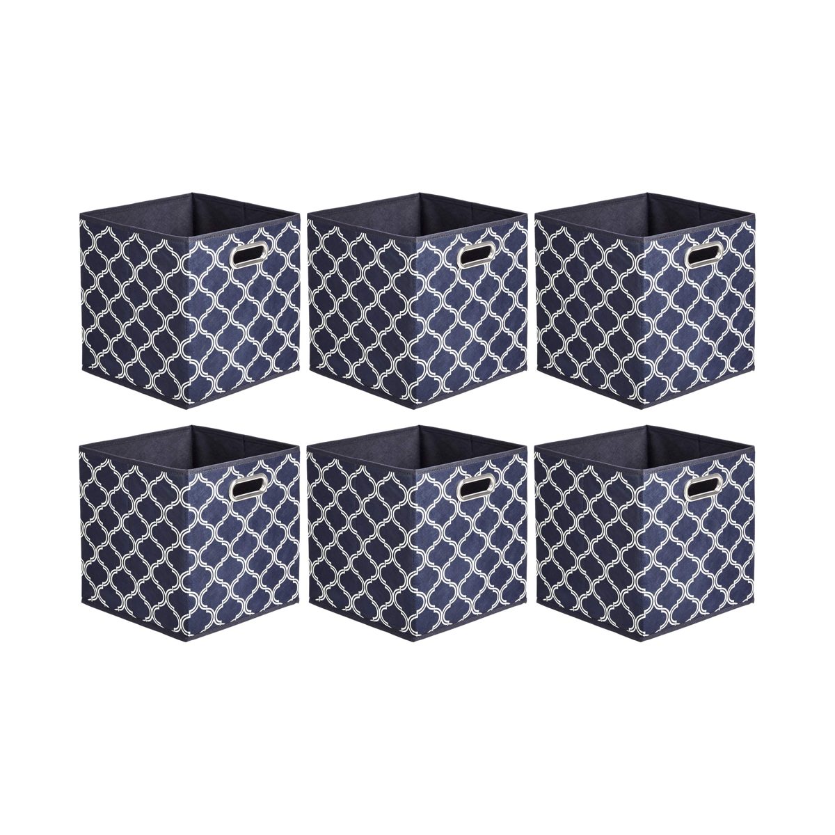 AmazonBasic Collapsible Fabric Storage Cubes with Oval Grommets - 6-Pack, Trellis