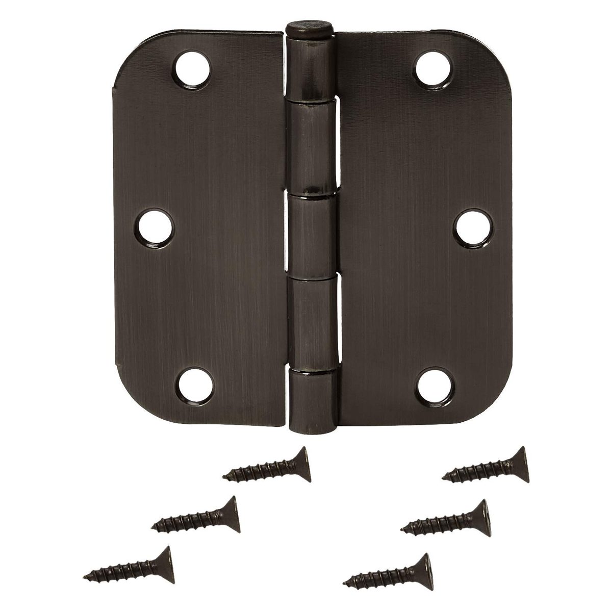 AmazonBasics Rounded 3.5 Inch x 3.5 Inch Door Hinges, 18 Pack, Oil Rubbed Bronze