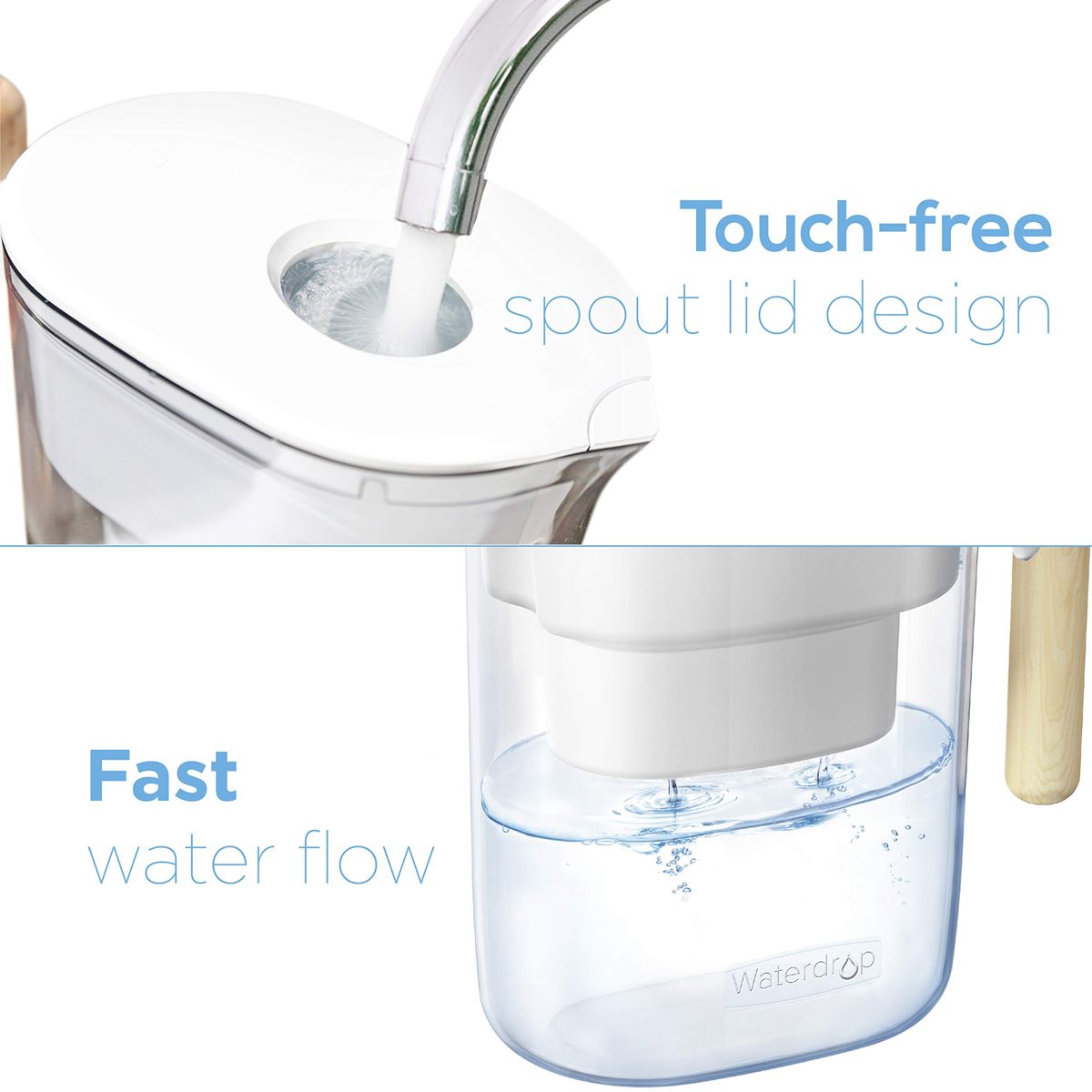 Waterdrop Chubby NSF Certified 10-Cup Water Filter Pitcher with 1 Filter, Long-Lasting (200 gallons), 5X Times Lifetime Filtration Jug, Reduces Lead, Fluoride, Chlorine and More, BPA Free, White