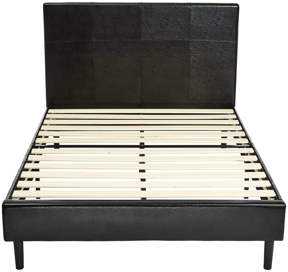 AmazonBasics Faux Leather Upholstered Platform Bed Frame with Wooden Slats, Full