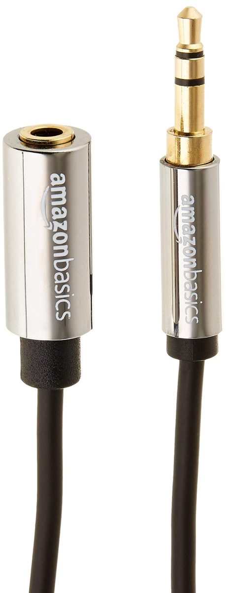 AmazonBasics 3.5mm Male to Female Stereo Audio Extension Adapter Cable - 6 Feet (Renewed)
