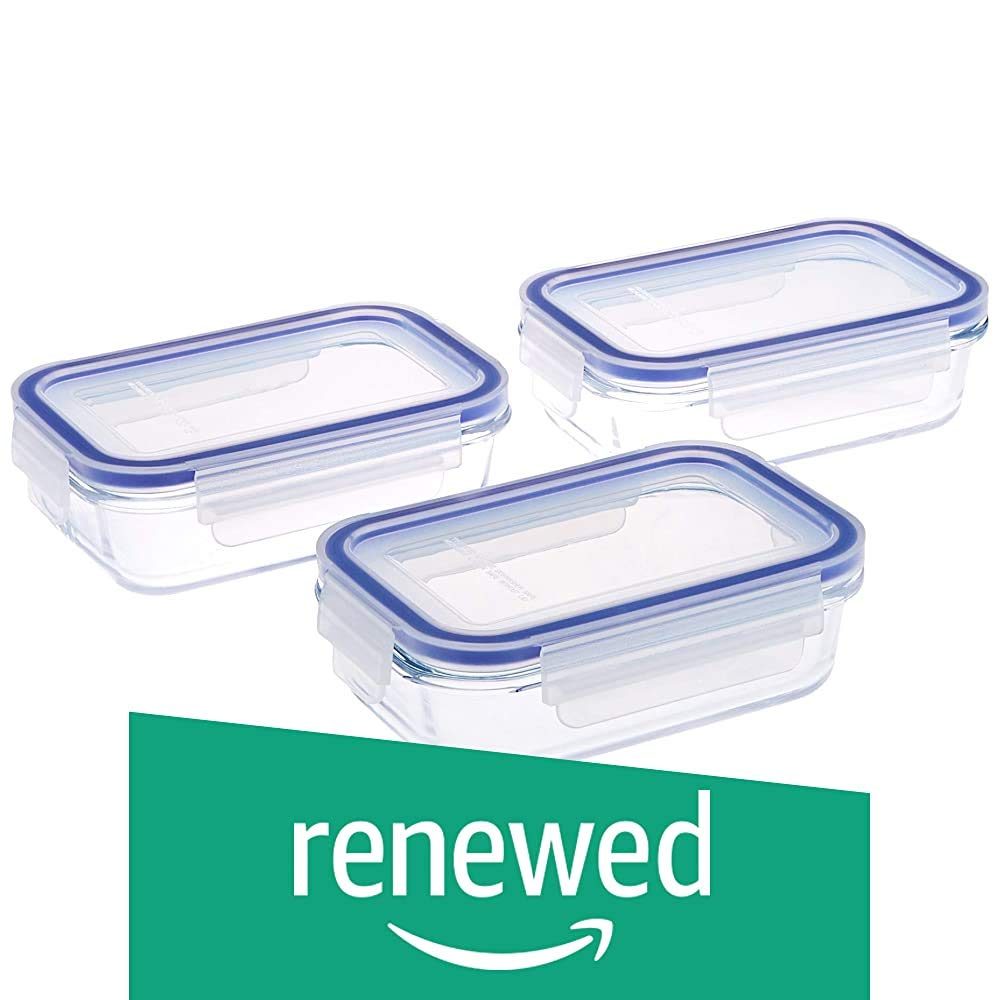 (Renewed) Amazon Brand - Solimo Rectangular Glass Storage Storage Container Set, 400ml, Set of 3, Transparent
