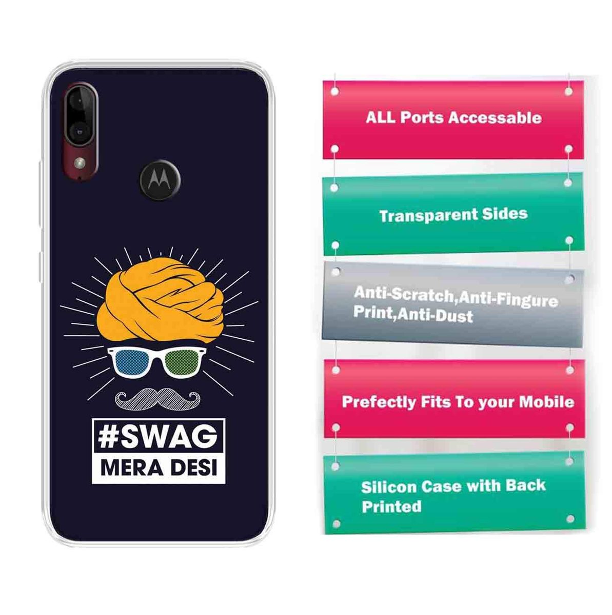 Amazon Brand - Solimo Designer Multicolor Swag Mere Desi Printed Soft Back Case Mobile Cover for Motorola Moto E6s / Motorola Moto E6 Plus