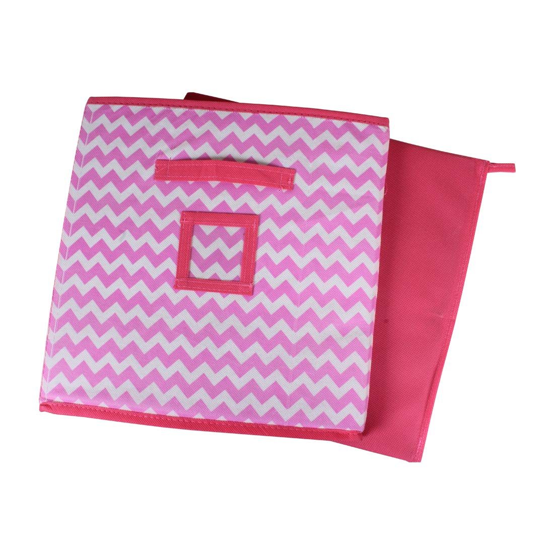 Amazon Brand - Solimo Printed Fabric Storage Box, Small, Set of 6, Pink