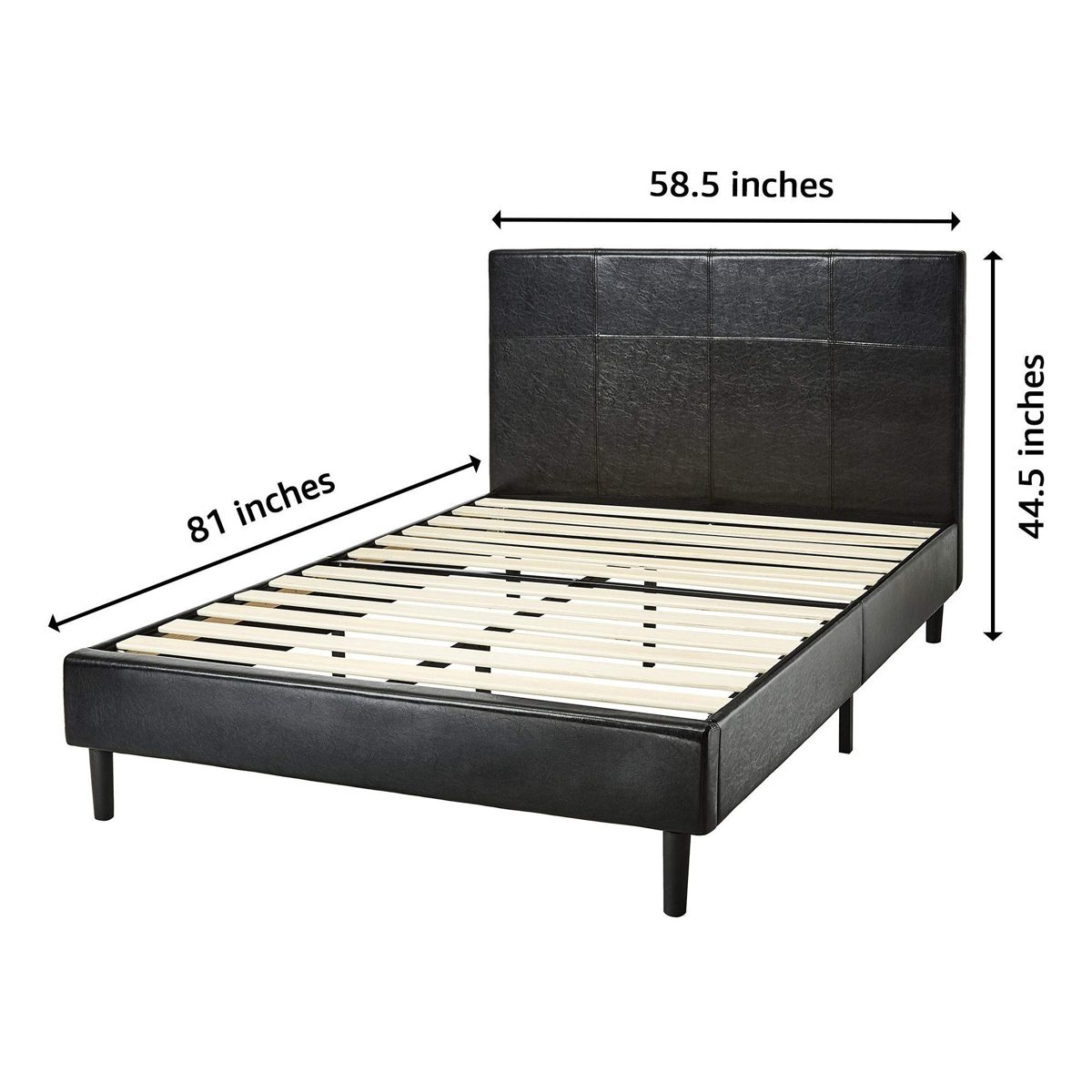 AmazonBasics Faux Leather Upholstered Platform Bed Frame with Wooden Slats, Full